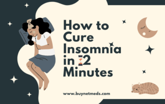 Woman meditating in bed to cure insomnia quickly.
