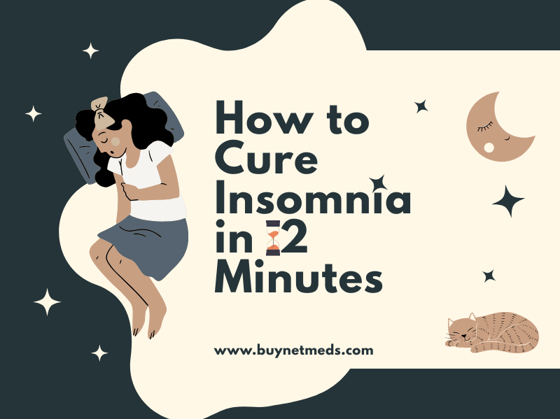 Woman meditating in bed to cure insomnia quickly.